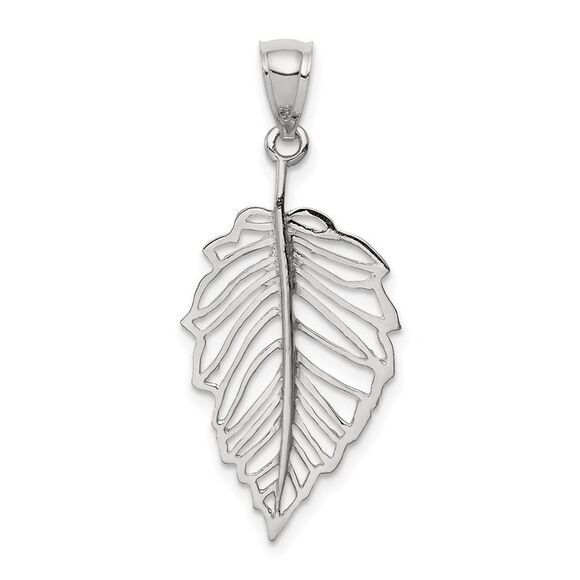 14k Yellow Gold White Polished Leaf Pendant